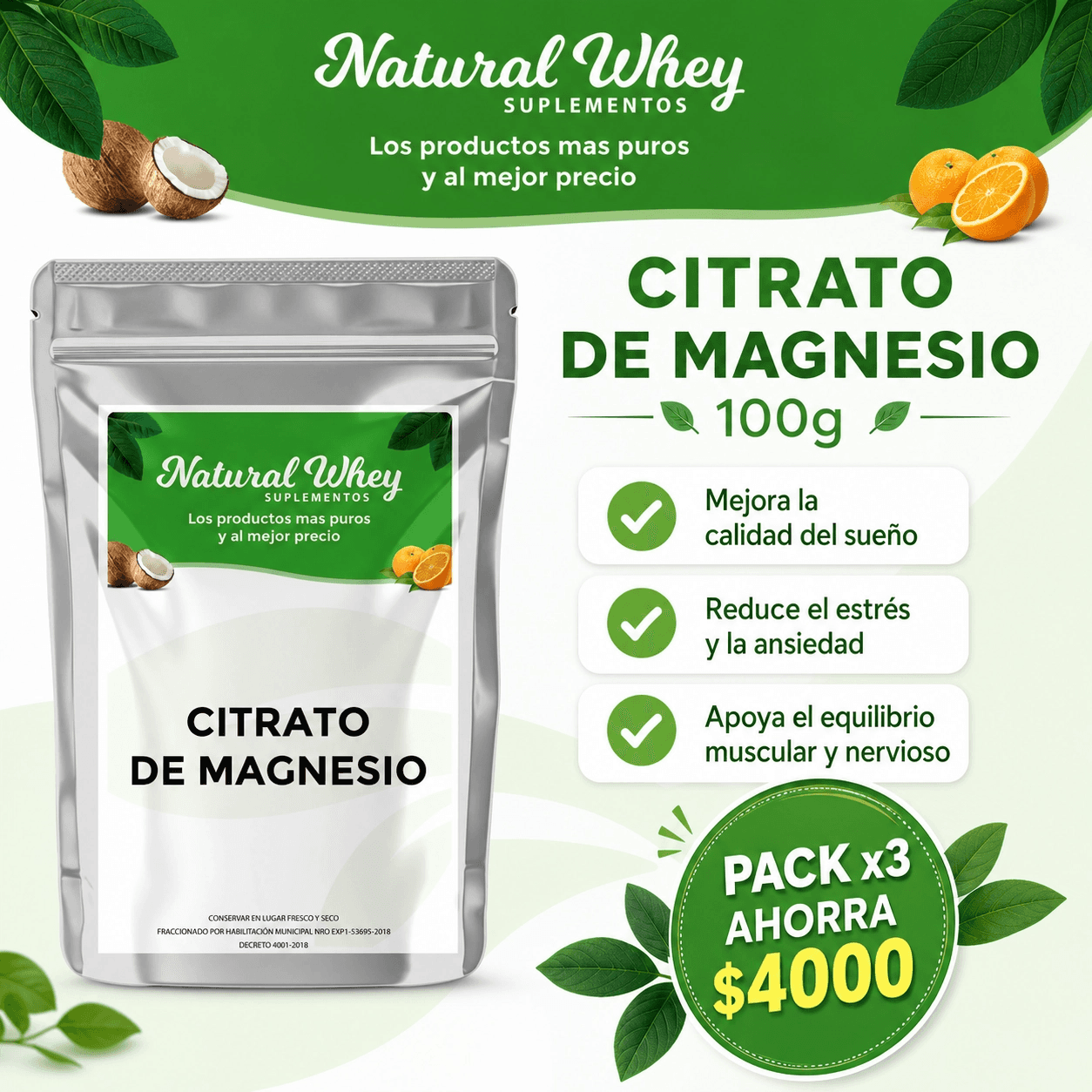 Citrato de Magnesio en Polvo 100g – Suplemento 100% Puro